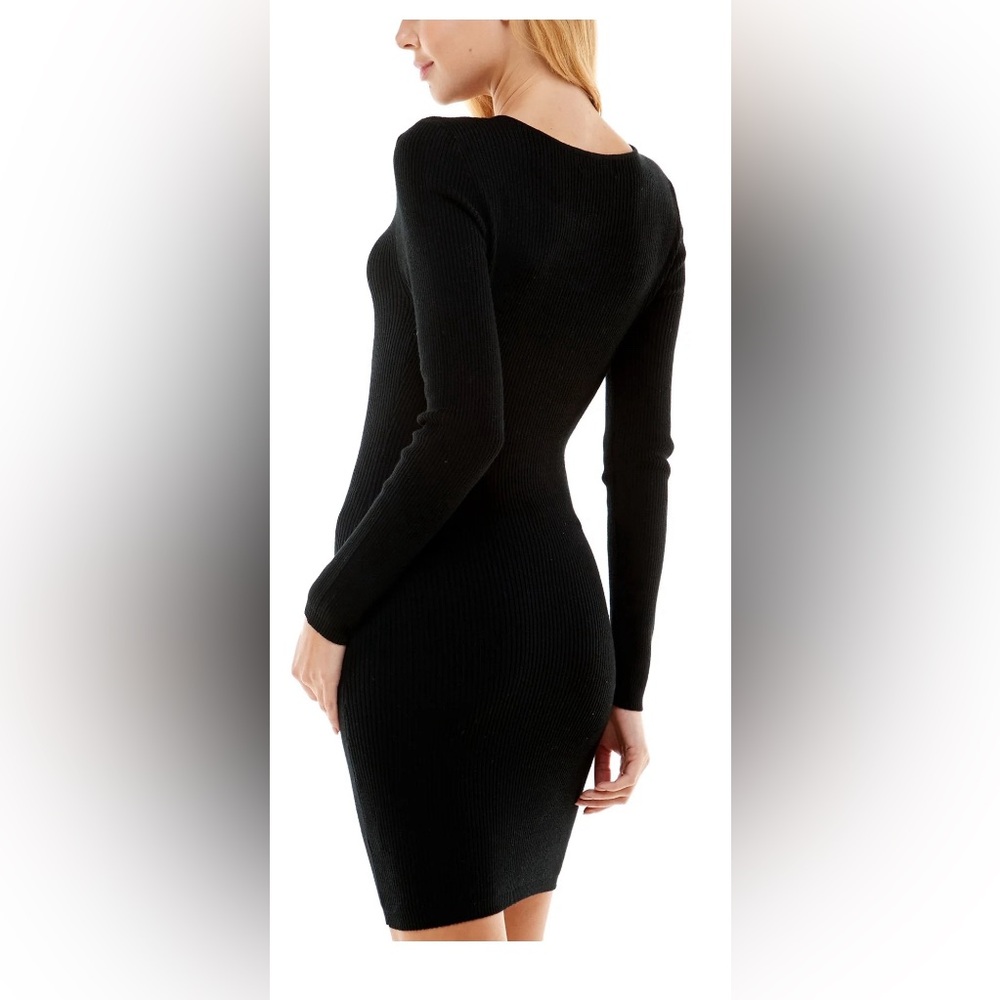 Derek Heart Womens Black Cut Out Ribbed Body Con Sweater Dress